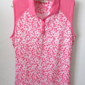 Grand Slam pink floral snap opening sleeveless polo shirt *Sz L*